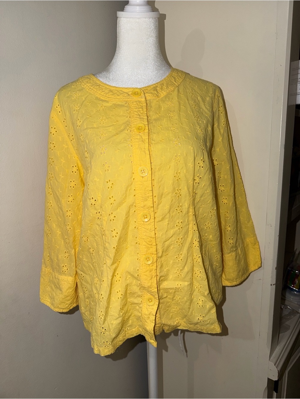 Bright Yellow Eyelet Button-Down Women's Shirt